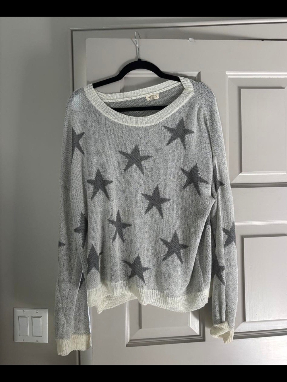 POL Light Gray Star Print Crewneck Sweater